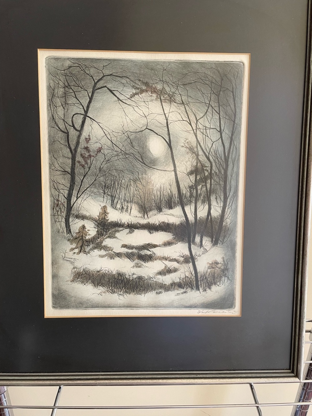 Framed Original Art print listed Cherokee artist Paul Lancaster circa 1972
